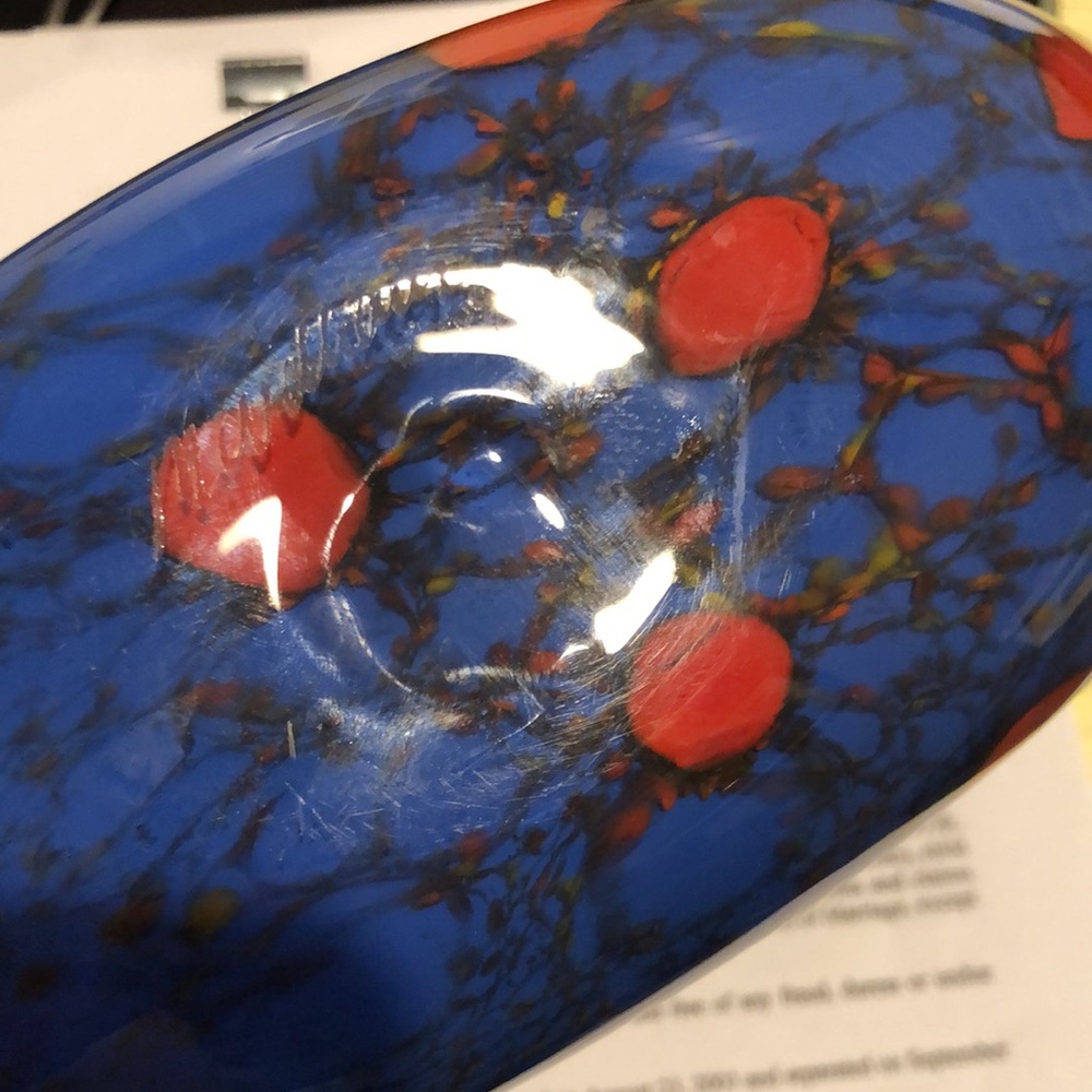 Maureen Williams Signed Australian Studio Art Glass Blue Orange Moon Vase 8" - Picture 9 of 9